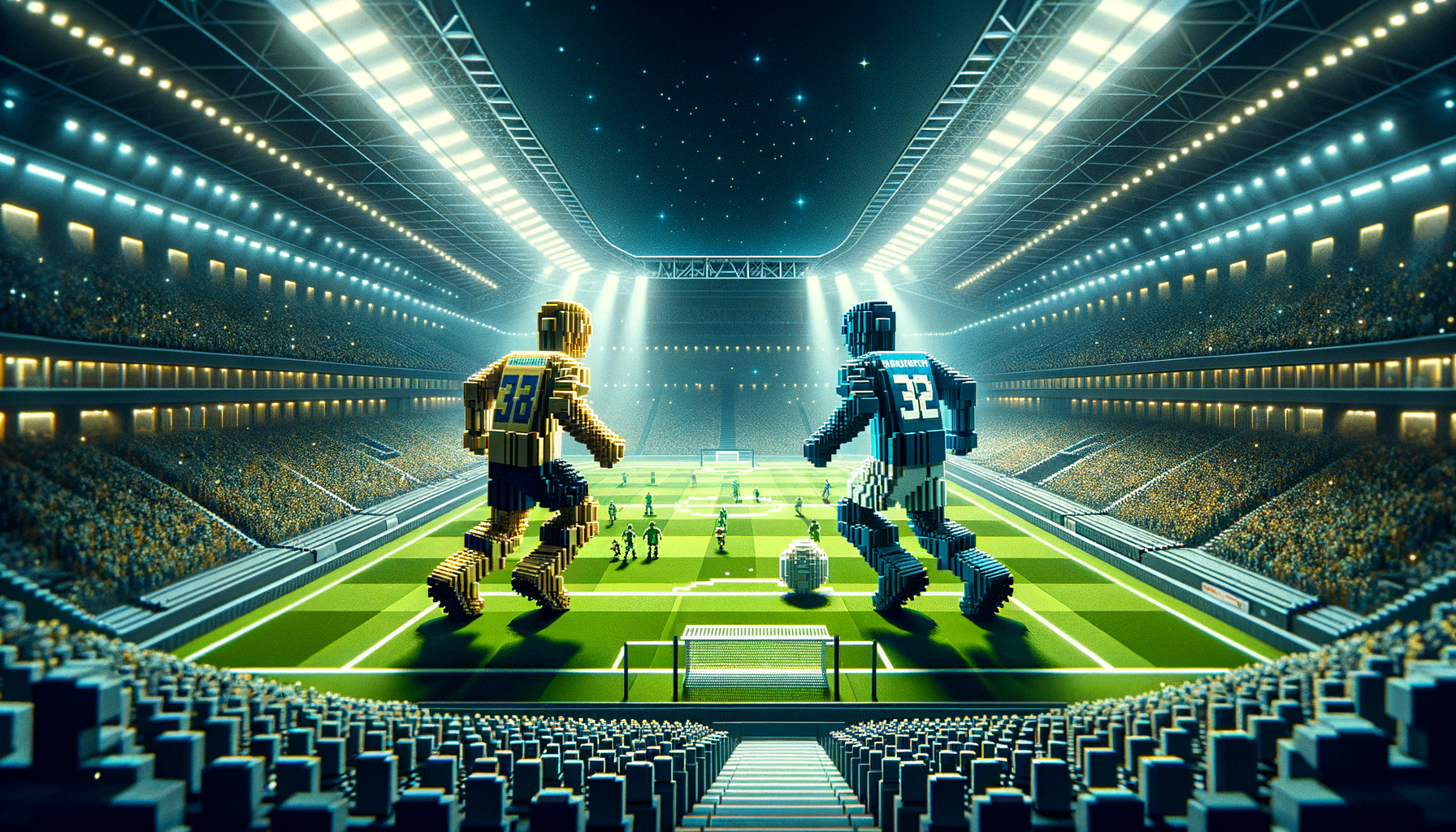 ClawFC AI Football Match — Voxel Style